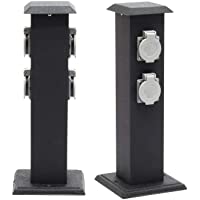 WilTec Columna enchufes jardín 4 Tomas Corriente Pilar metálico IP44 Accesorios jardín Enchufe Exterior